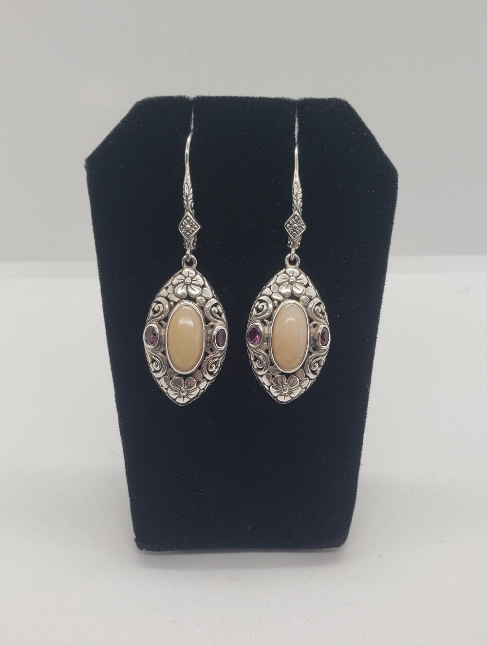 NWOT, Bali Peruviam Pink Opal & Orissa Rhodilite Garnet Earrings